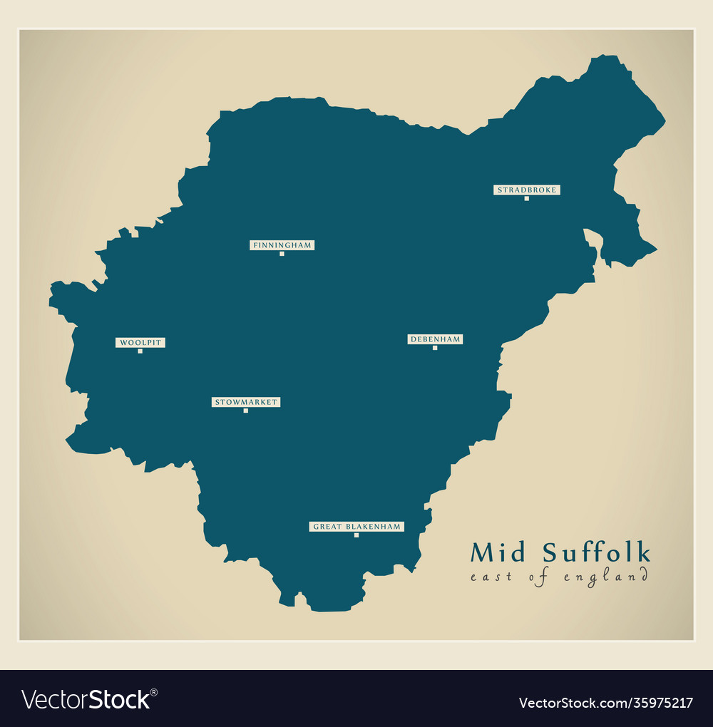 Mid suffolk district map - england uk vector image Mid suffolk district map - england uk