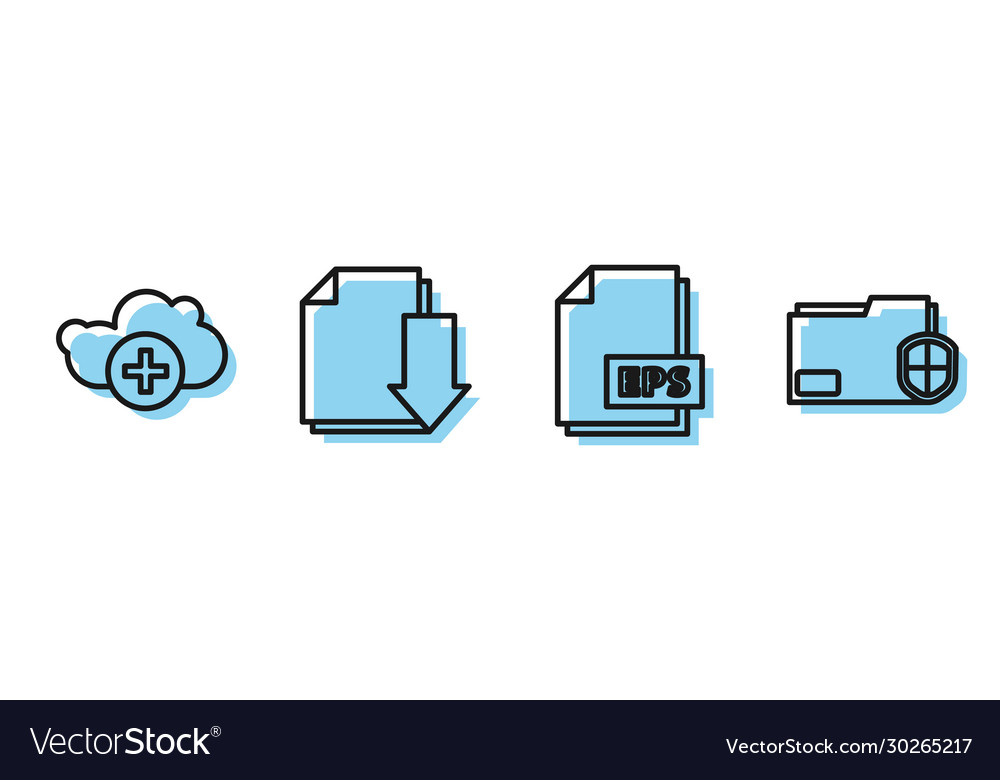 Set line eps file document add cloud vector image Set line eps file document add cloud
