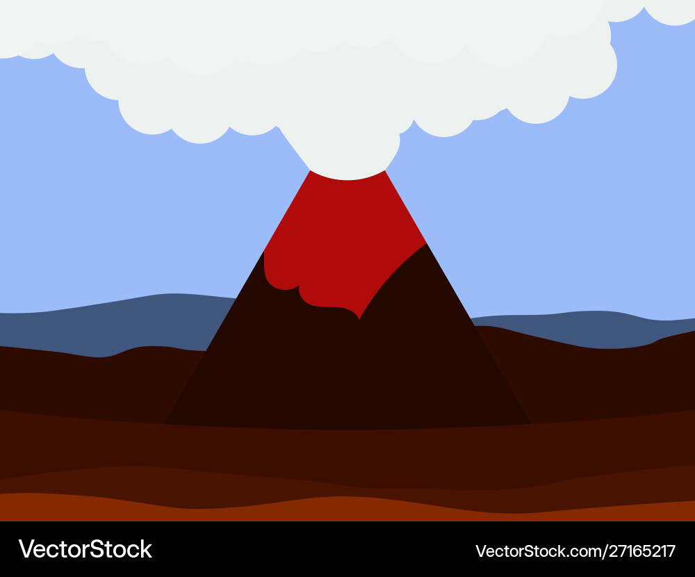 Volcano Eruption Flat Style Landscape Disaster Vector Image
