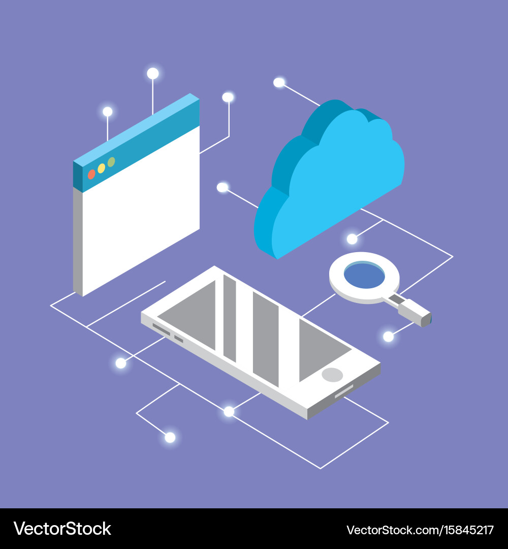 Website with smartphone and data service connect Vector Image