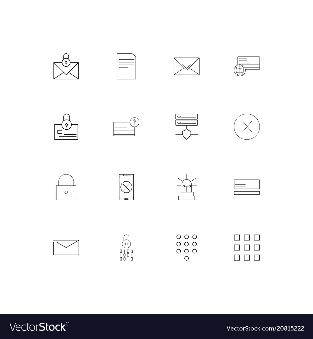 Cyber security linear thin icons set outlined