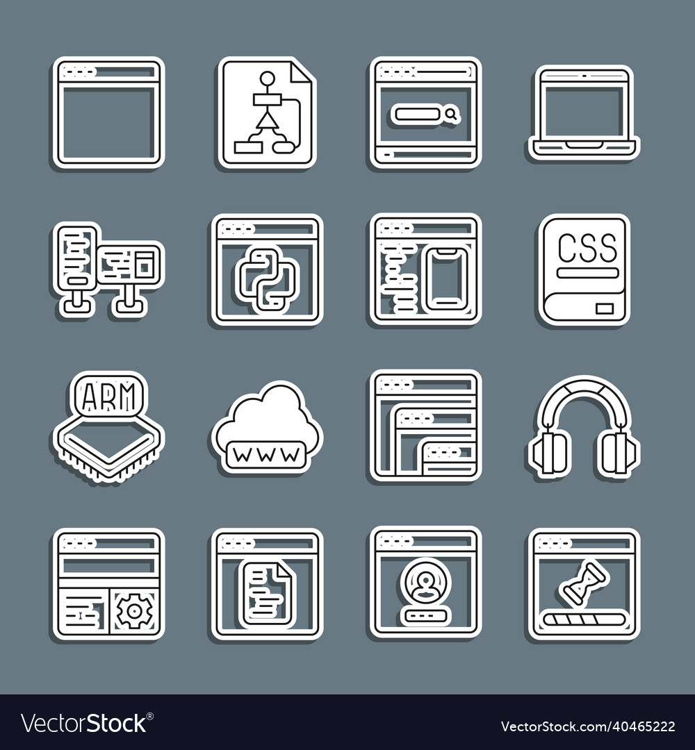 Set line loading data window headphones books vector image Set line loading data window headphones books