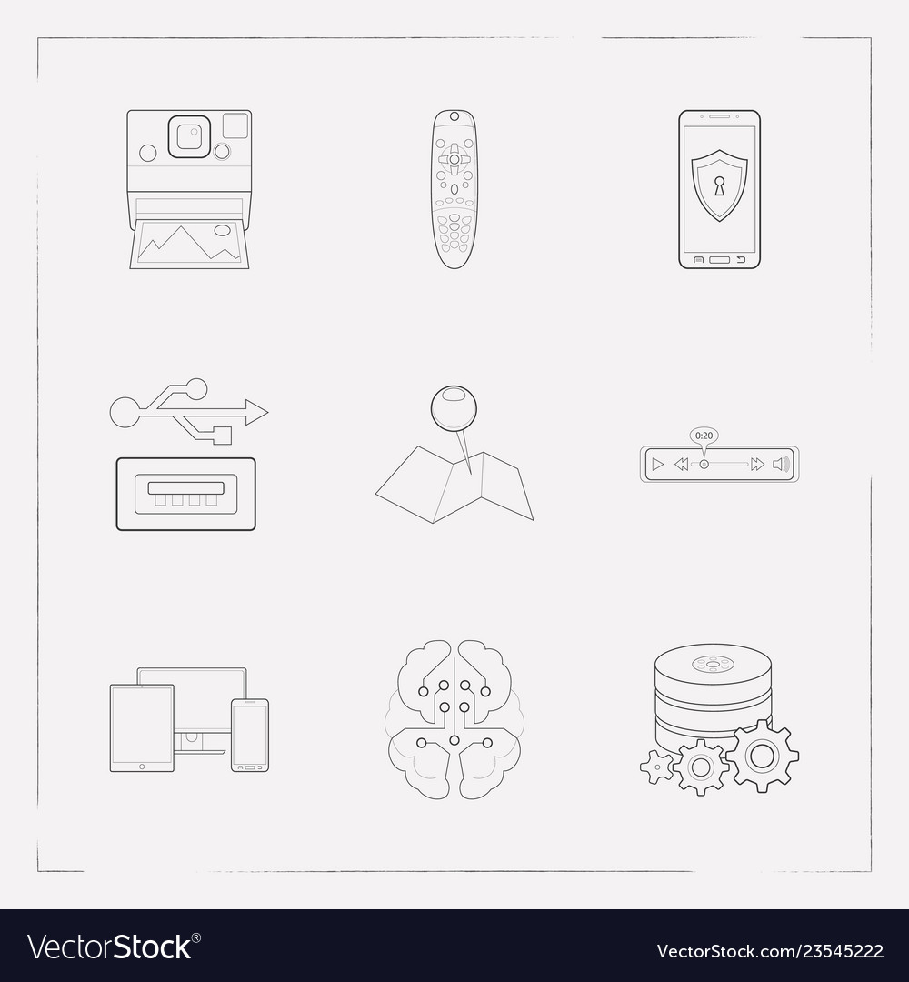 Set tech icons line style symbols vector image Set tech icons line style symbols