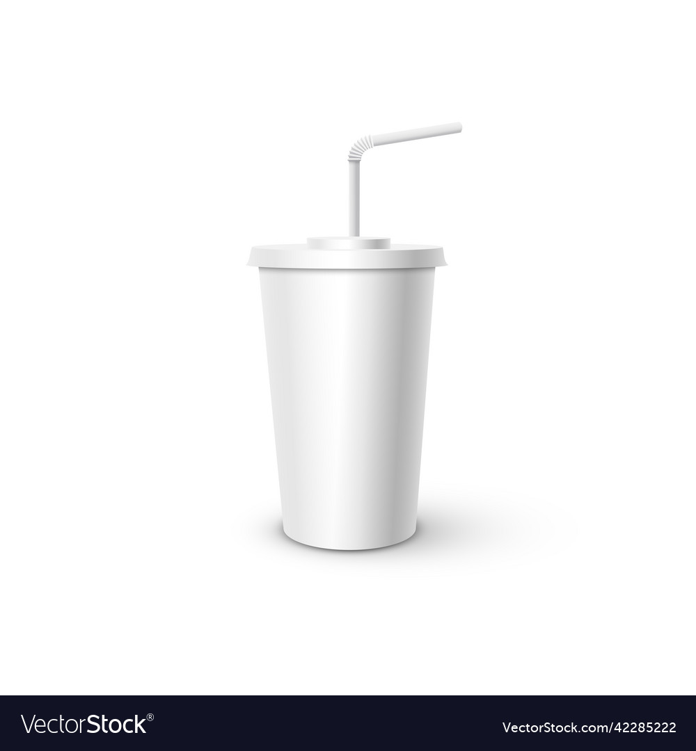 White plastic cup with tube mockup Royalty Free Vector Image