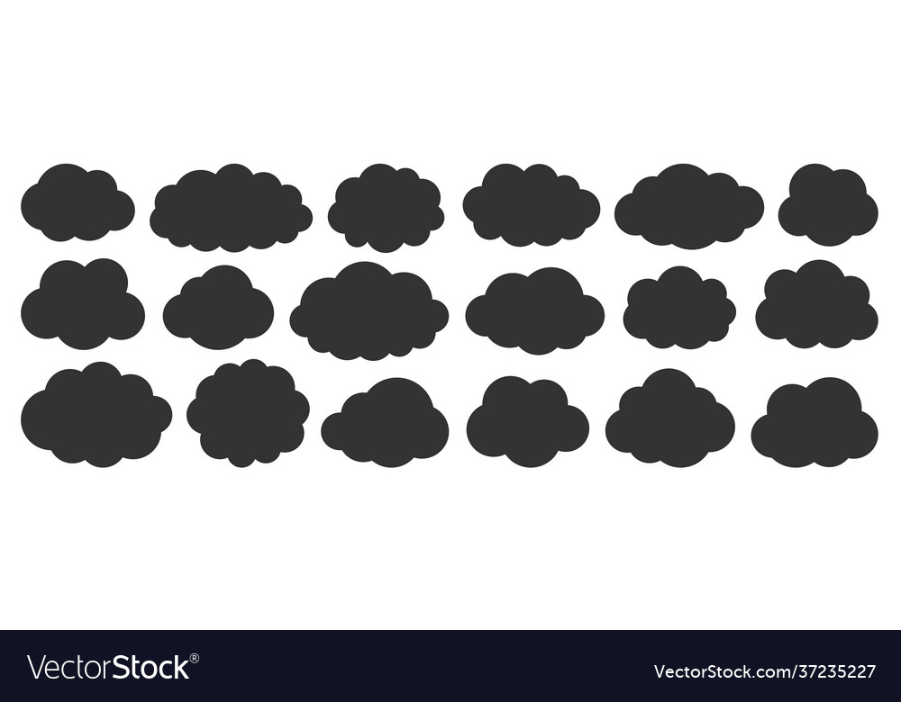 Black flat cloud set isolated on white