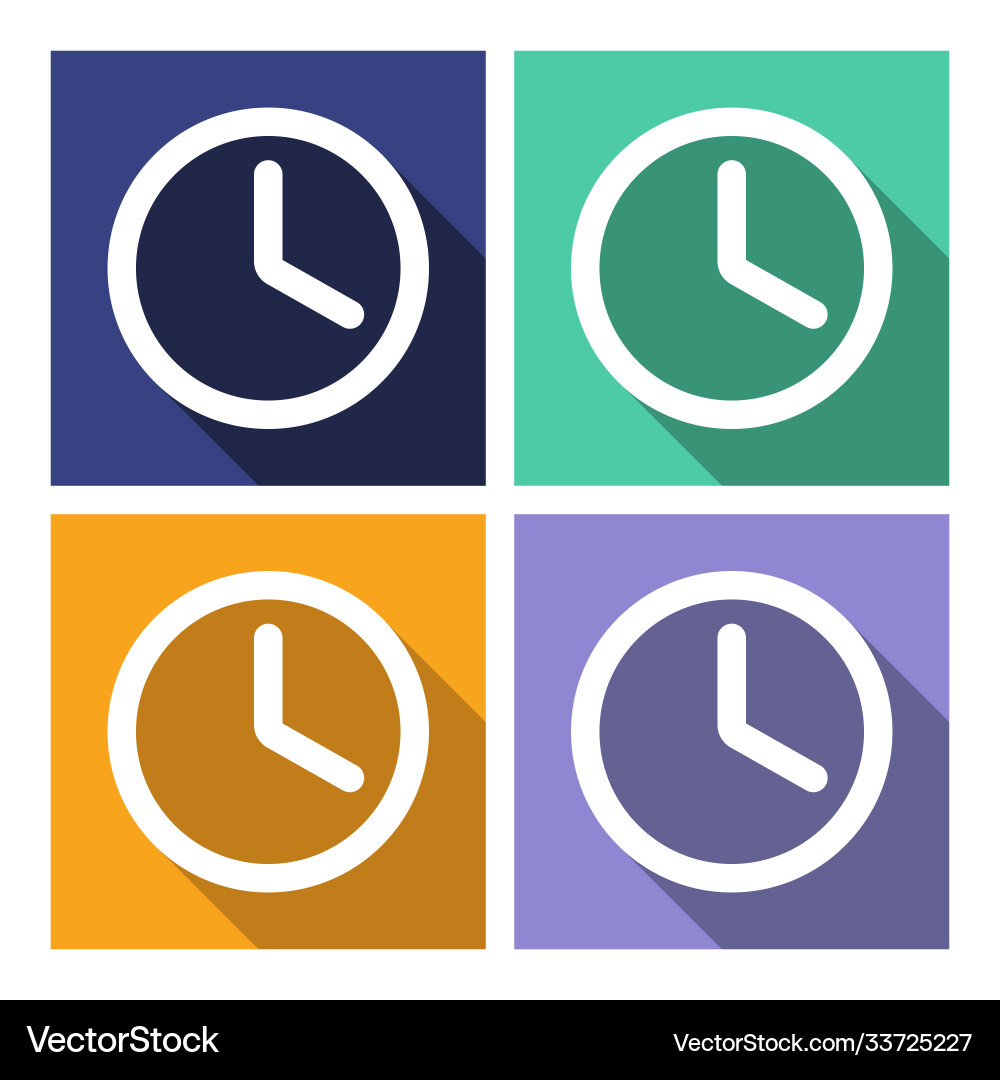 Clock icon flat design with long shadow Royalty Free Vector