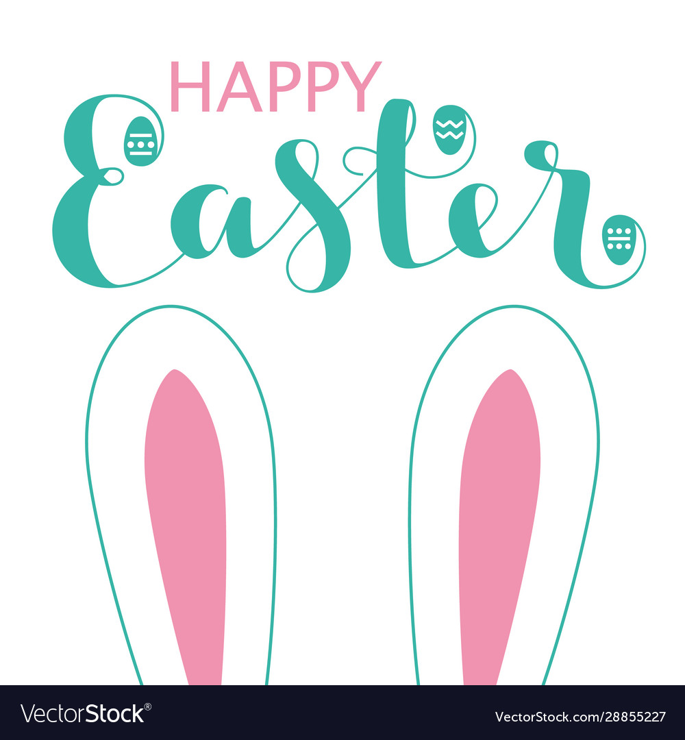 Happy easter card with bunny ears and lettering