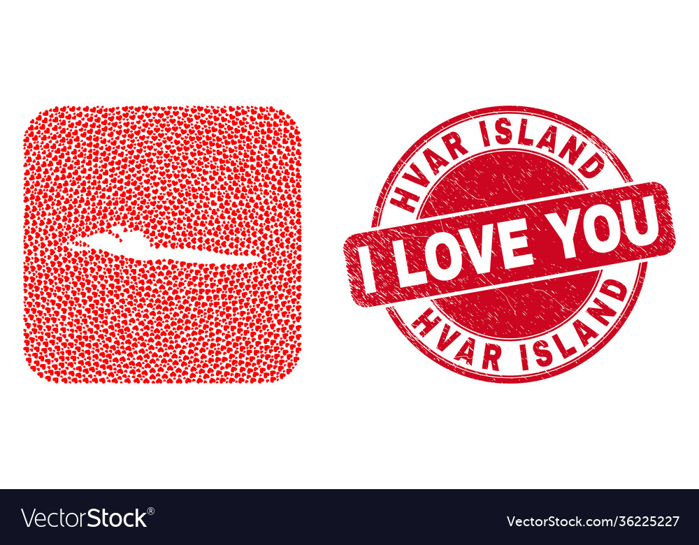 Love watermark stamp and hvar island map heart