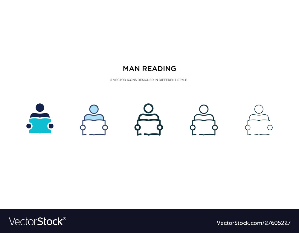 Man reading icon in different style two colored