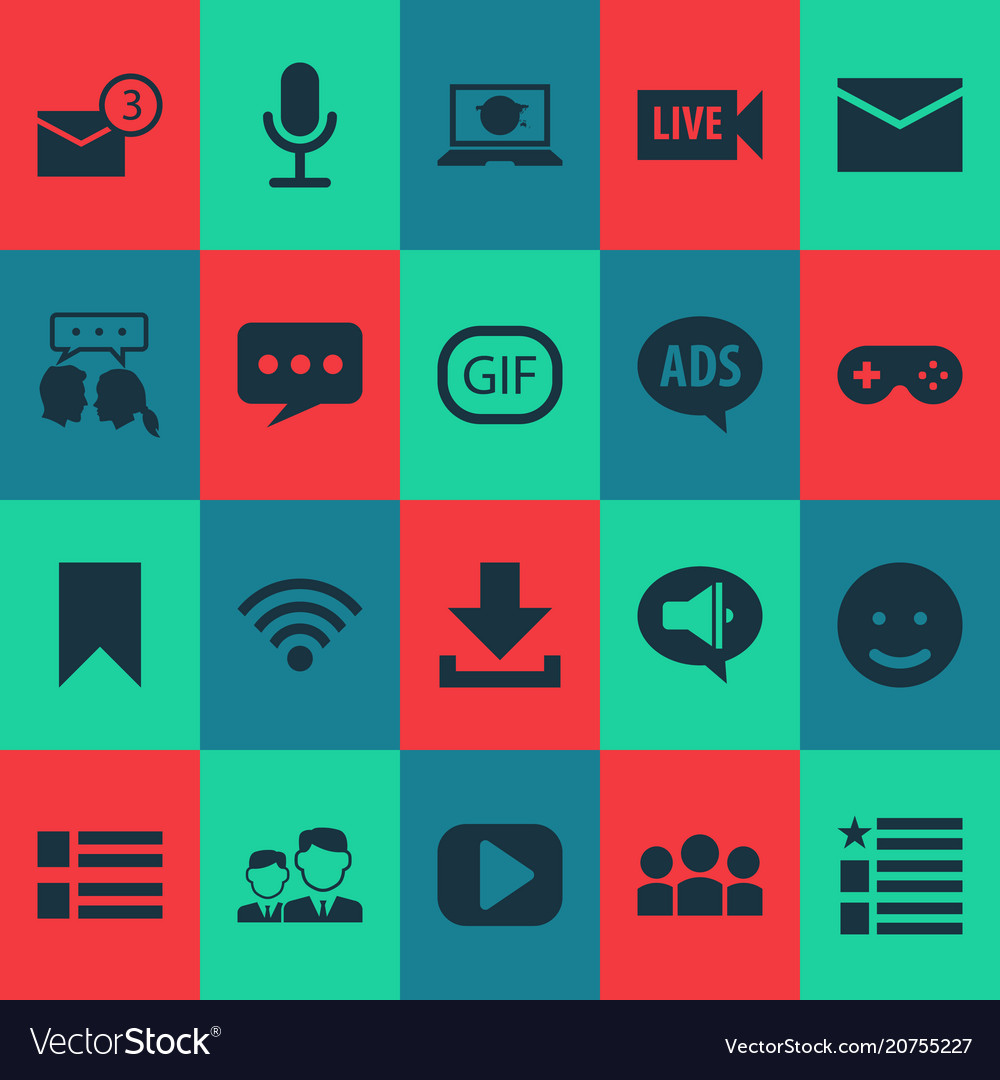 Media icons set with feed microphone message