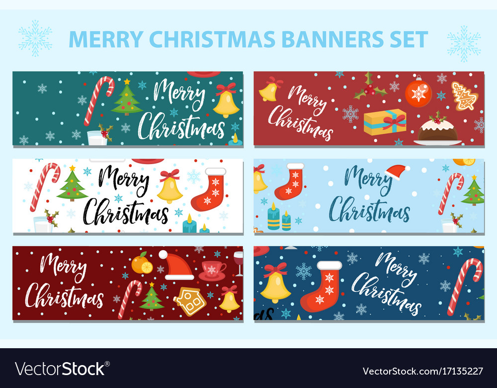 Merry Christmas Set Of Banners Template With Vector Image
