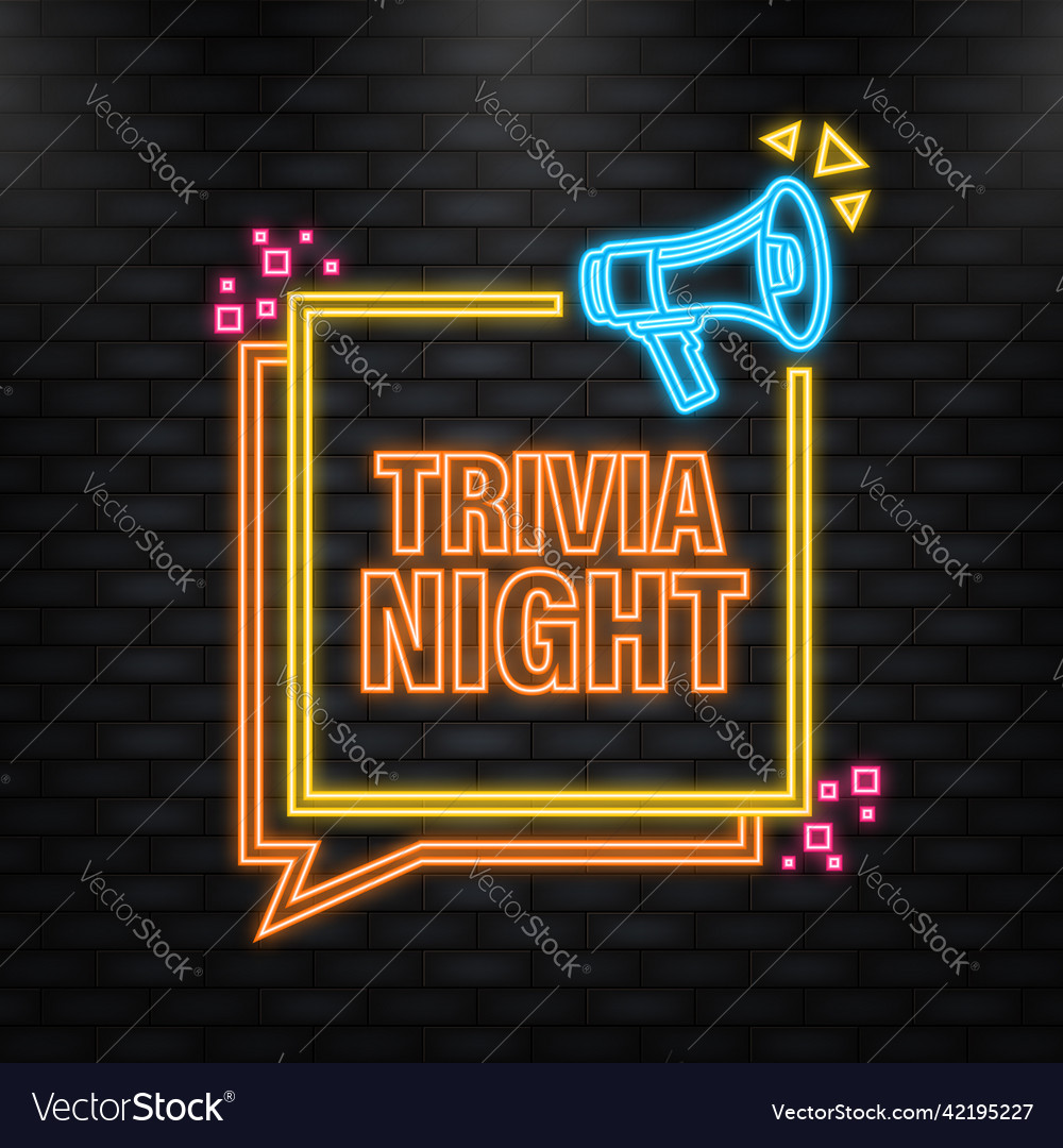Neon icon trivia night megaphone banner in 3d vector image Neon icon trivia night megaphone banner in 3d