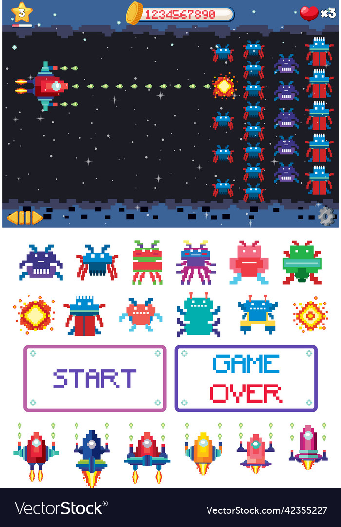 Platform game interface design with icons isolated vector image Platform game interface design with icons isolated