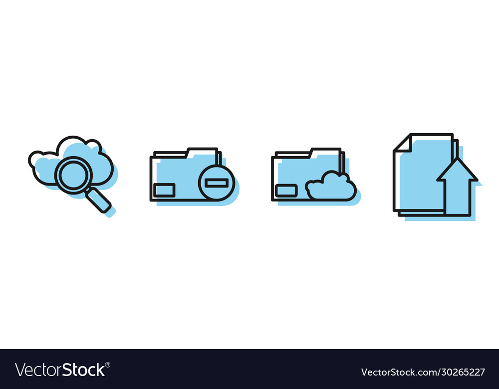 Set line cloud storage text document folder vector image Set line cloud storage text document folder