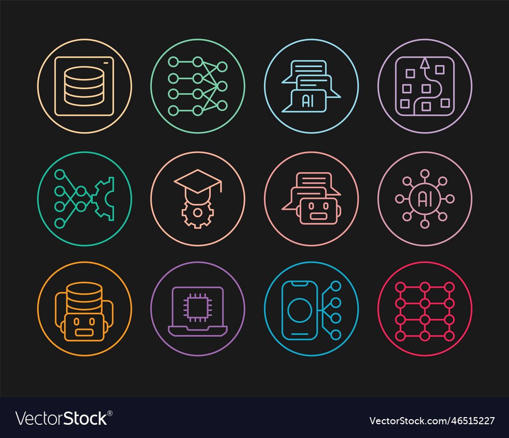 Set line neural network chat bot graduation cap vector image Set line neural network chat bot graduation cap