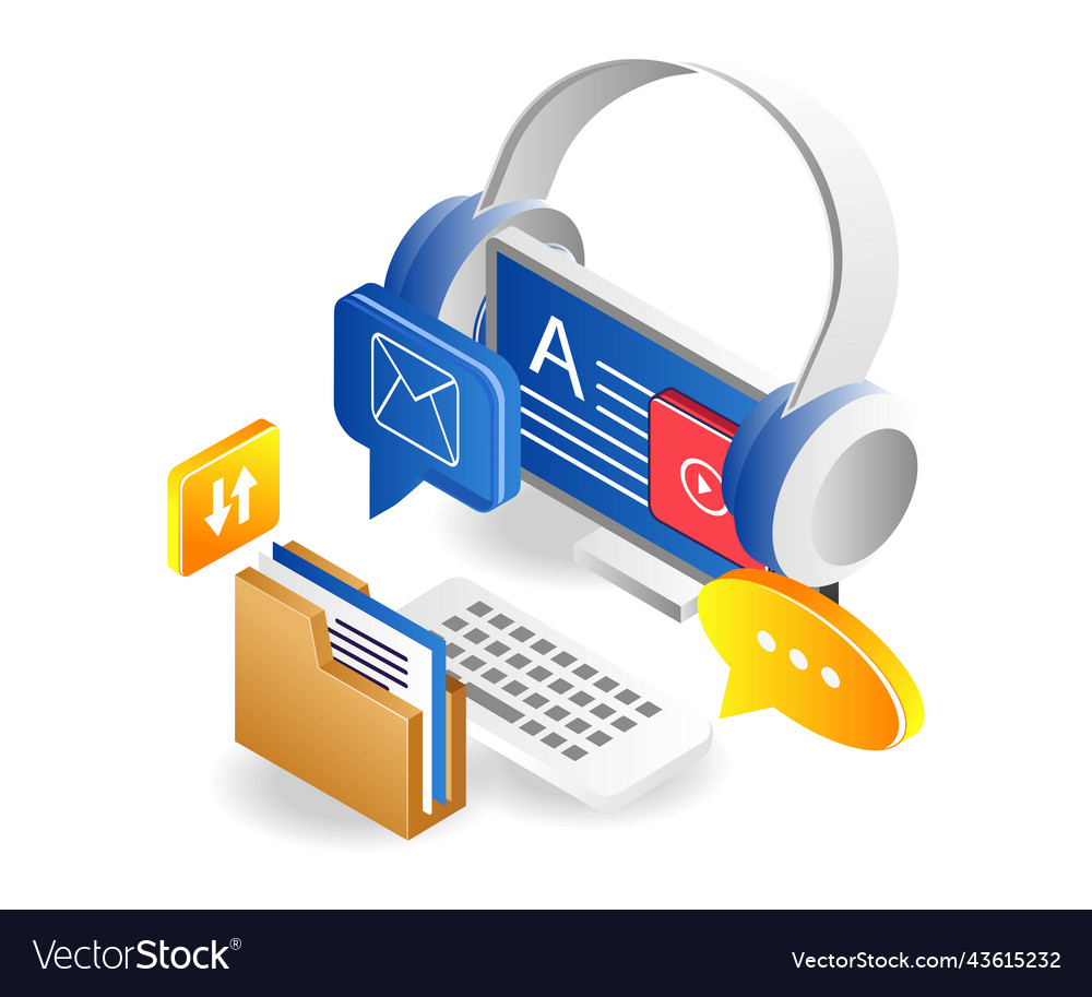 Application computer desktop headset vector image Application computer desktop headset