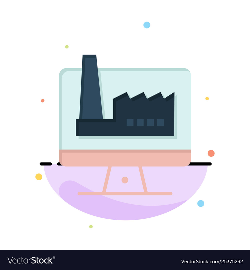 Computer building monitor factory abstract flat vector image Computer building monitor factory abstract flat