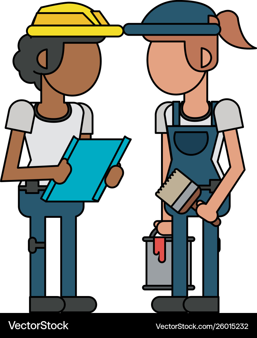 Construction workers with tools cartoons faceless Vector Image