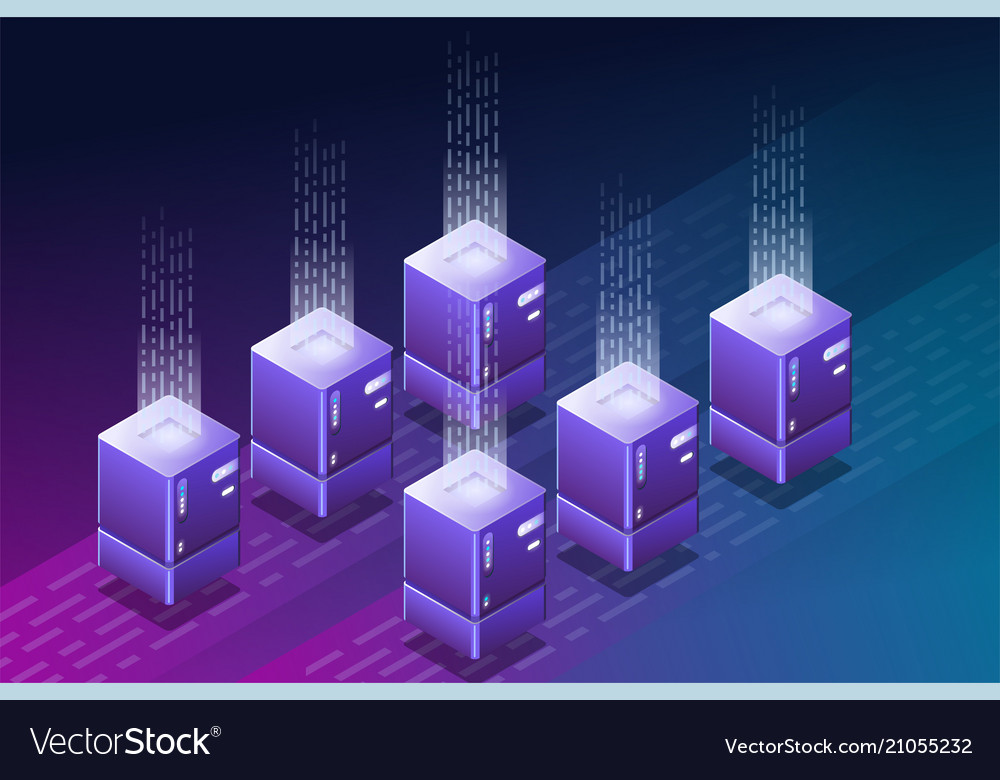 Isometric cryptocurrency farm banner Royalty Free Vector