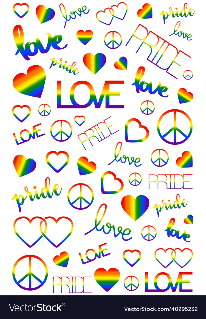 Rainbow pride flag with lgbt symbol and love word