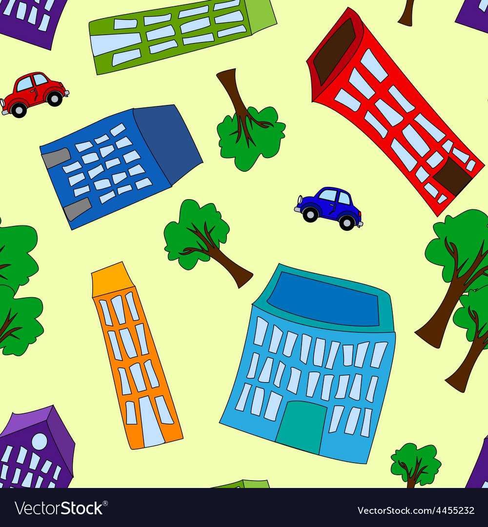 Seamless pattern of buildings and trees