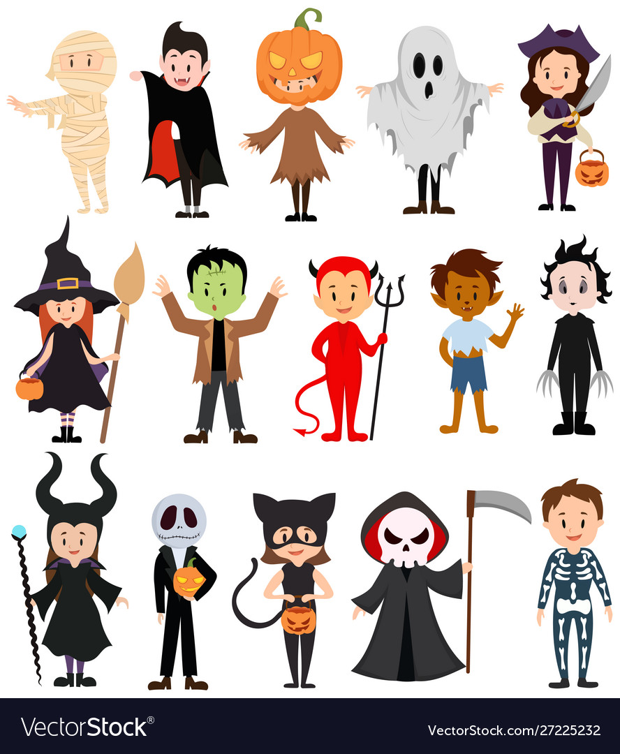Set children in costumes for halloween vector image Set children in costumes for halloween