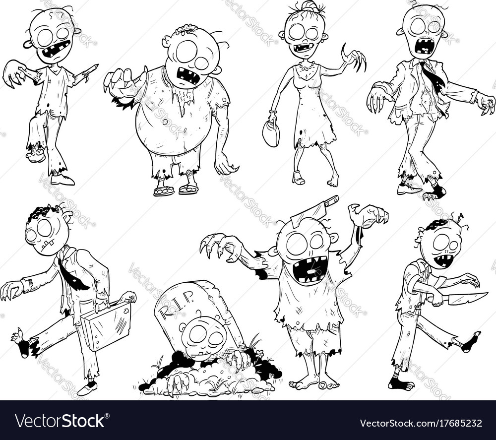 Set of cute hand drawing halloween zombie Vector Image