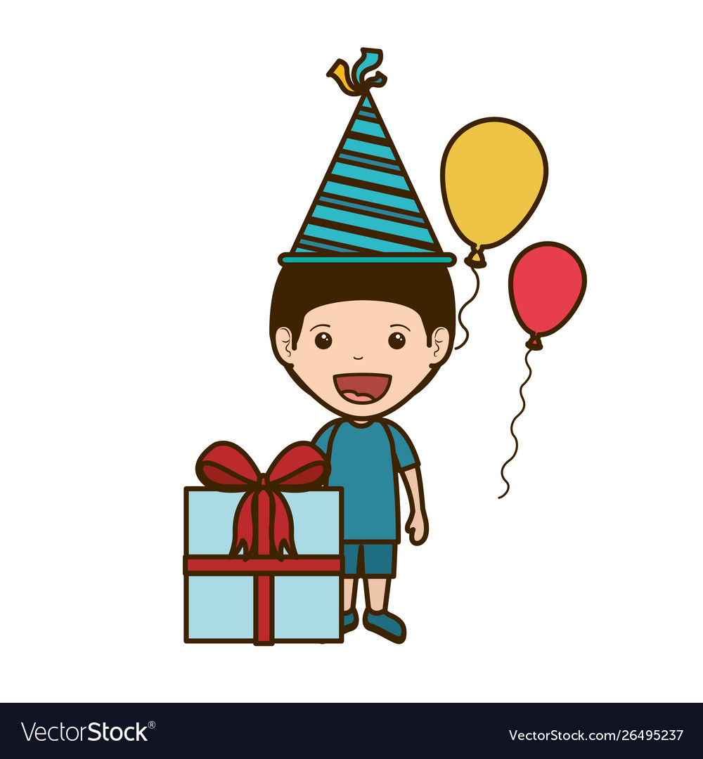 Boy with party hat in birthday celebration Vector Image