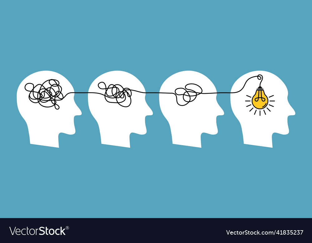 From complex to simple heads confused brain easy vector image From complex to simple heads confused brain easy