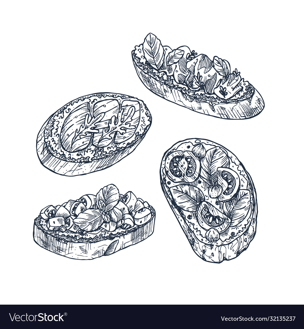 Hand drawn bruschetta set