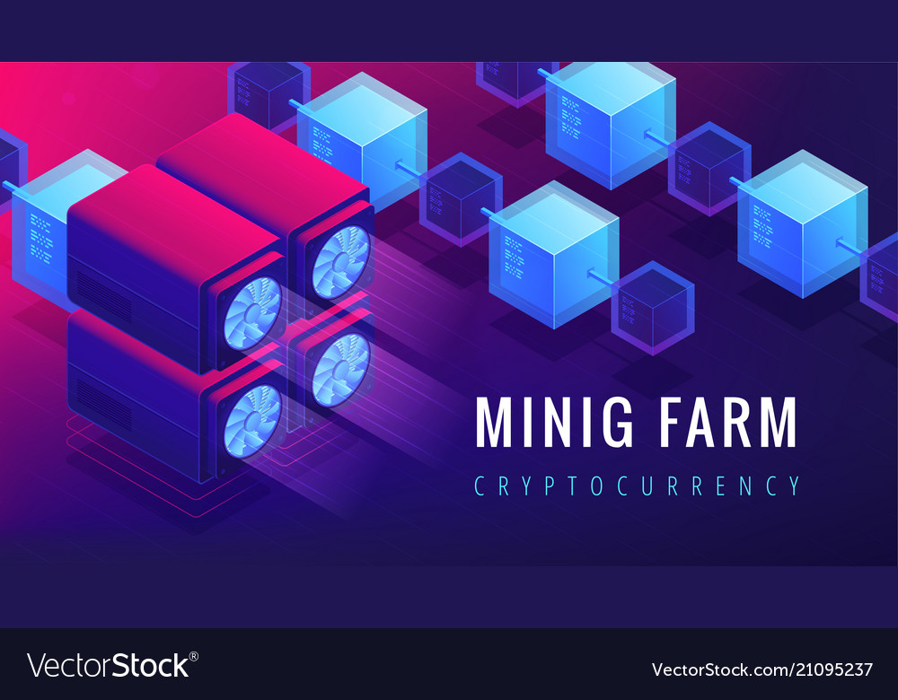 Isometric mining farm landing page concept