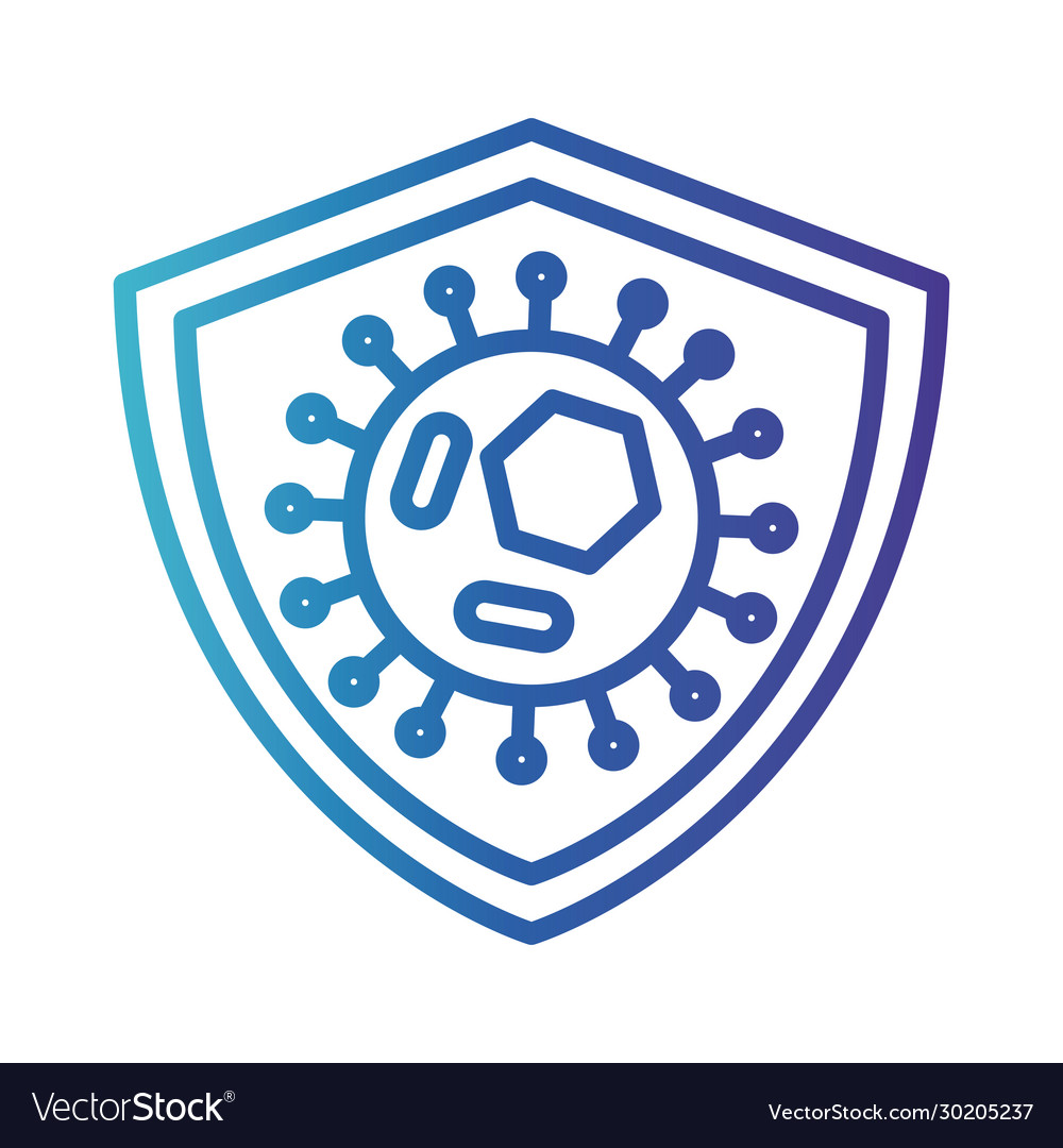 Particle covid 19 in shield gradient line Vector Image