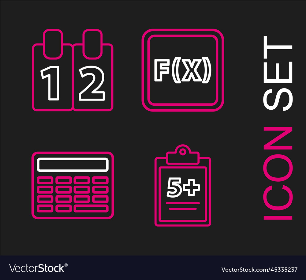 Set line test or exam sheet calculator function vector image Set line test or exam sheet calculator function