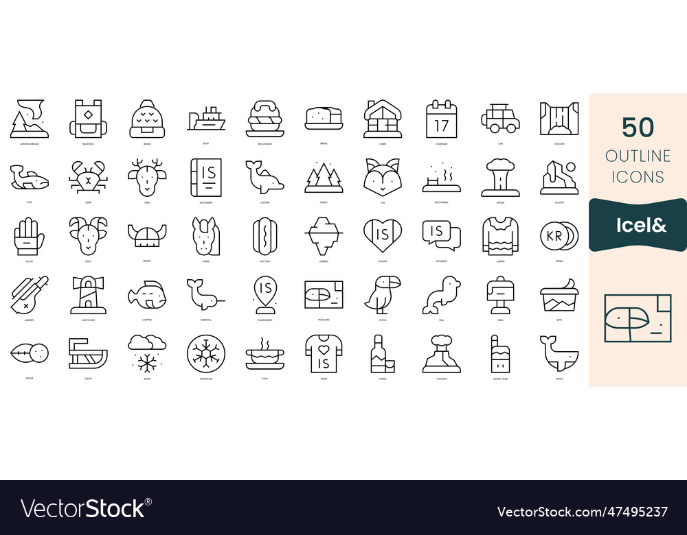 Set of iceland icons thin linear style icons pack Vector Image