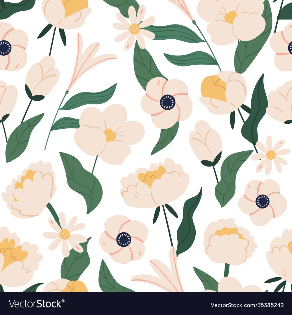 Elegant floral seamless pattern with peonies