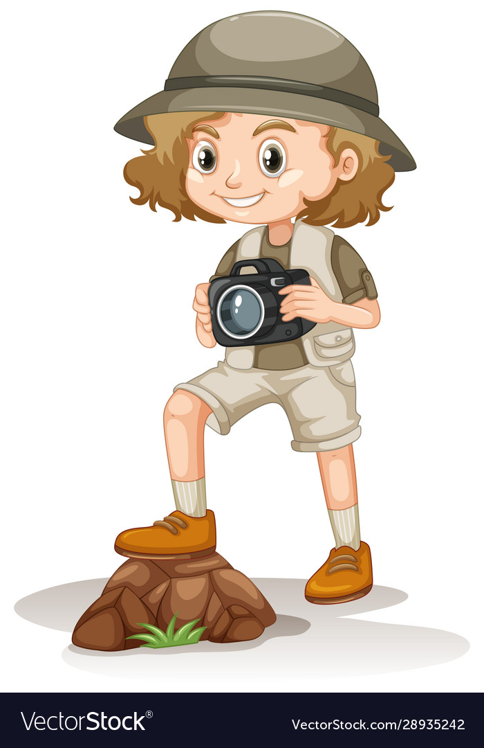 Girl in safari outfit on white background