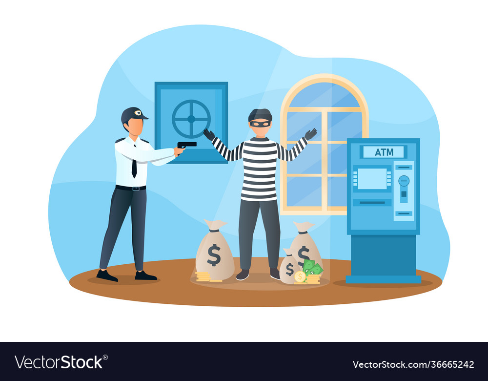 Bank robbery crime flat Royalty Free Vector Image