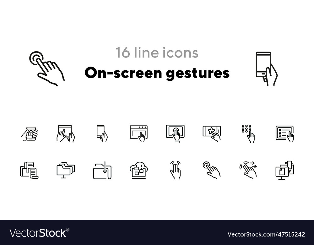 On-screen gestures line icon set vector image On-screen gestures line icon set