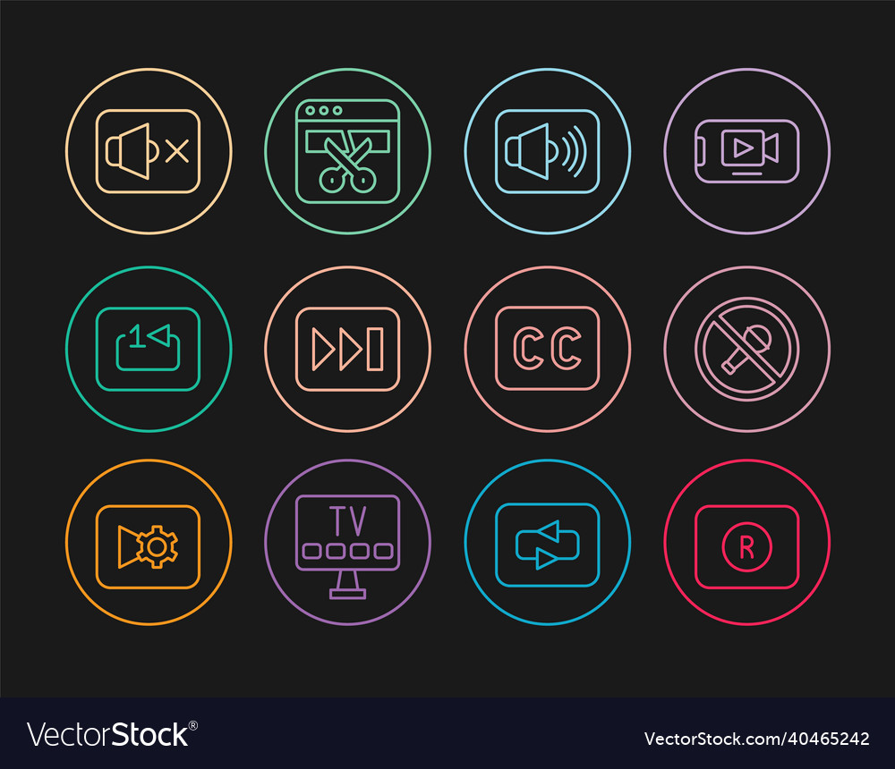 Set line record button mute microphone speaker vector image Set line record button mute microphone speaker