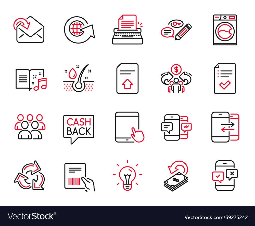 Set of line icons related to typewriter vector image Set of line icons related to typewriter