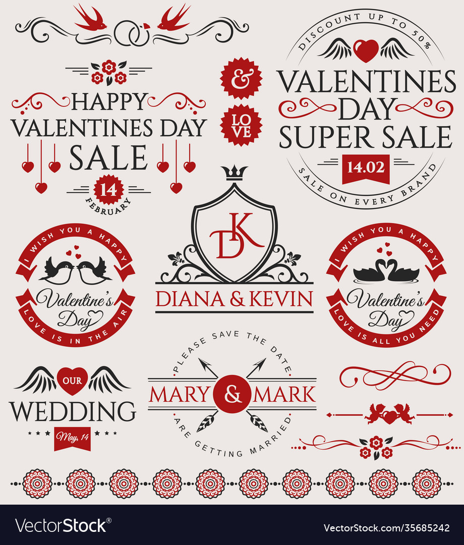 Valentines day and wedding design elements