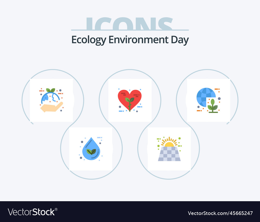 Ecology flat icon pack 5 design heart bio