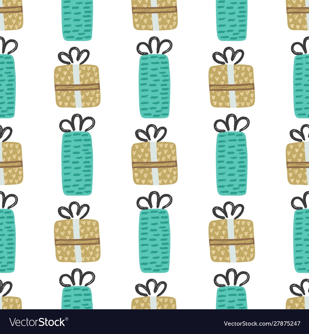 Seamless pattern with textured gift boxes