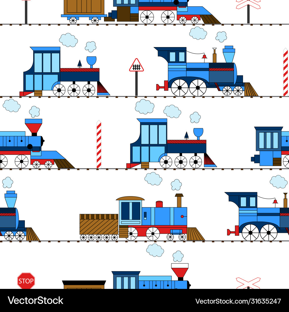 Seamless vintage funny train on a blue background Vector Image