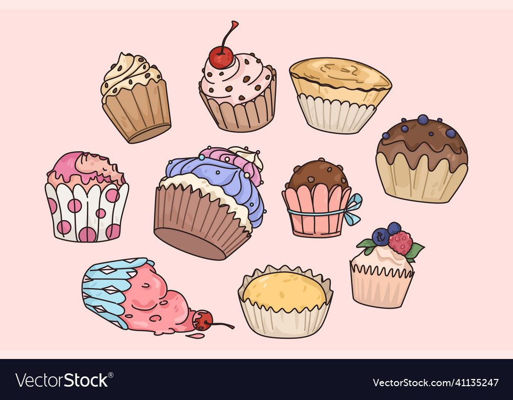 Set of cupcakes with various fillings and toppings