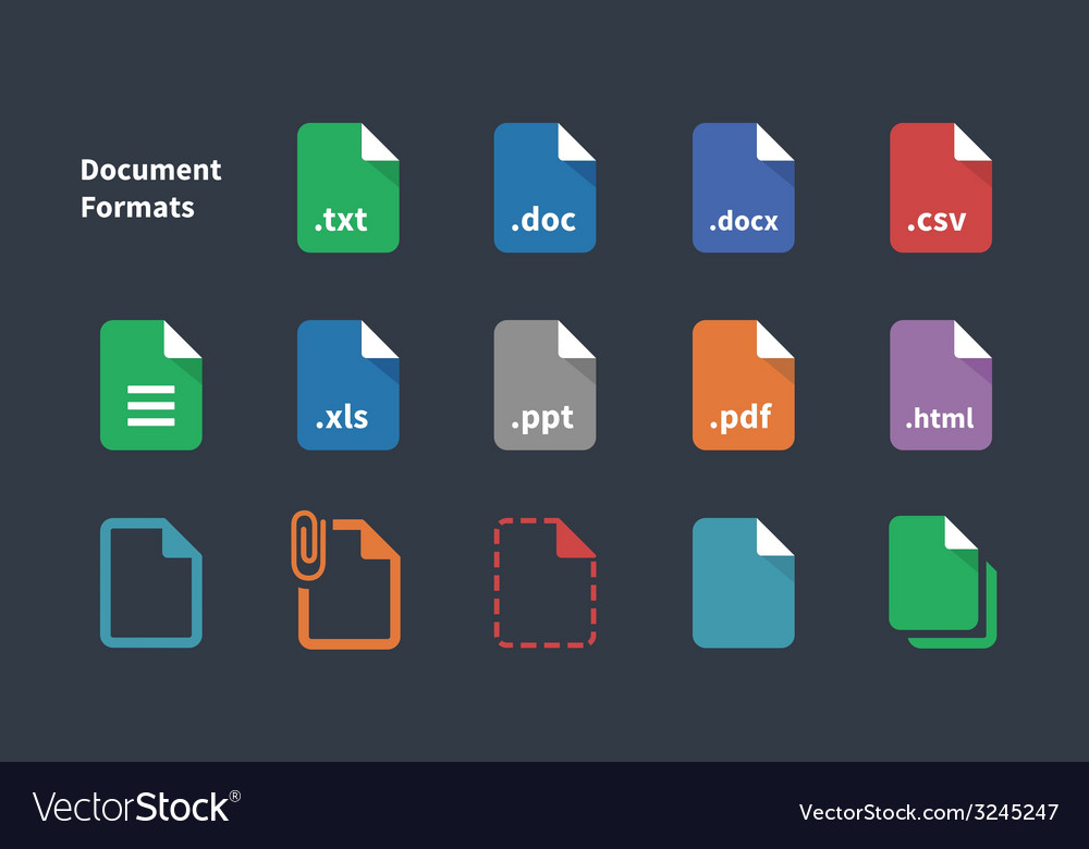 Set of document file formats icons