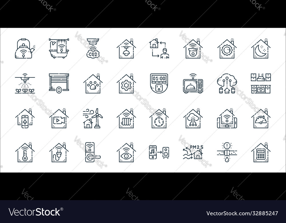 Smarthome line icons linear set quality vector image Smarthome line icons linear set quality