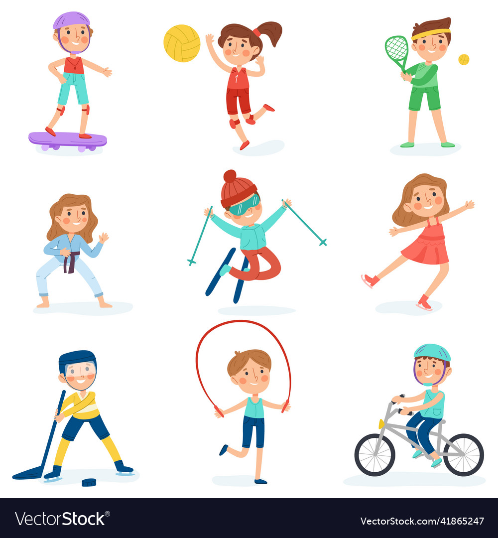 Sport kids cartoon baby athletes kindergarten Vector Image