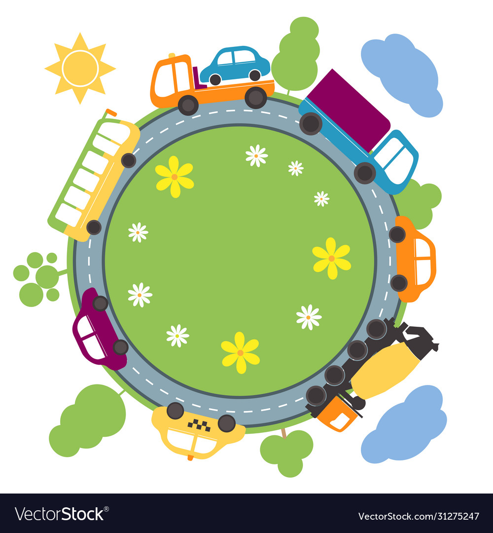 Summer landscape with round road and cars Vector Image