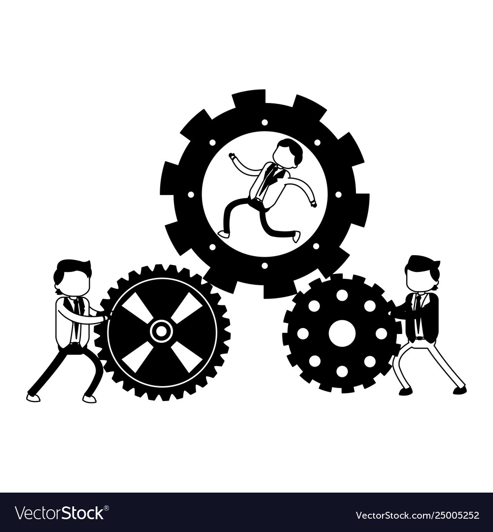 Businessman with gears in black and white Vector Image